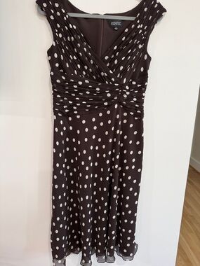 Adrianna Papell Brown and White Polka Dot Midi Dress